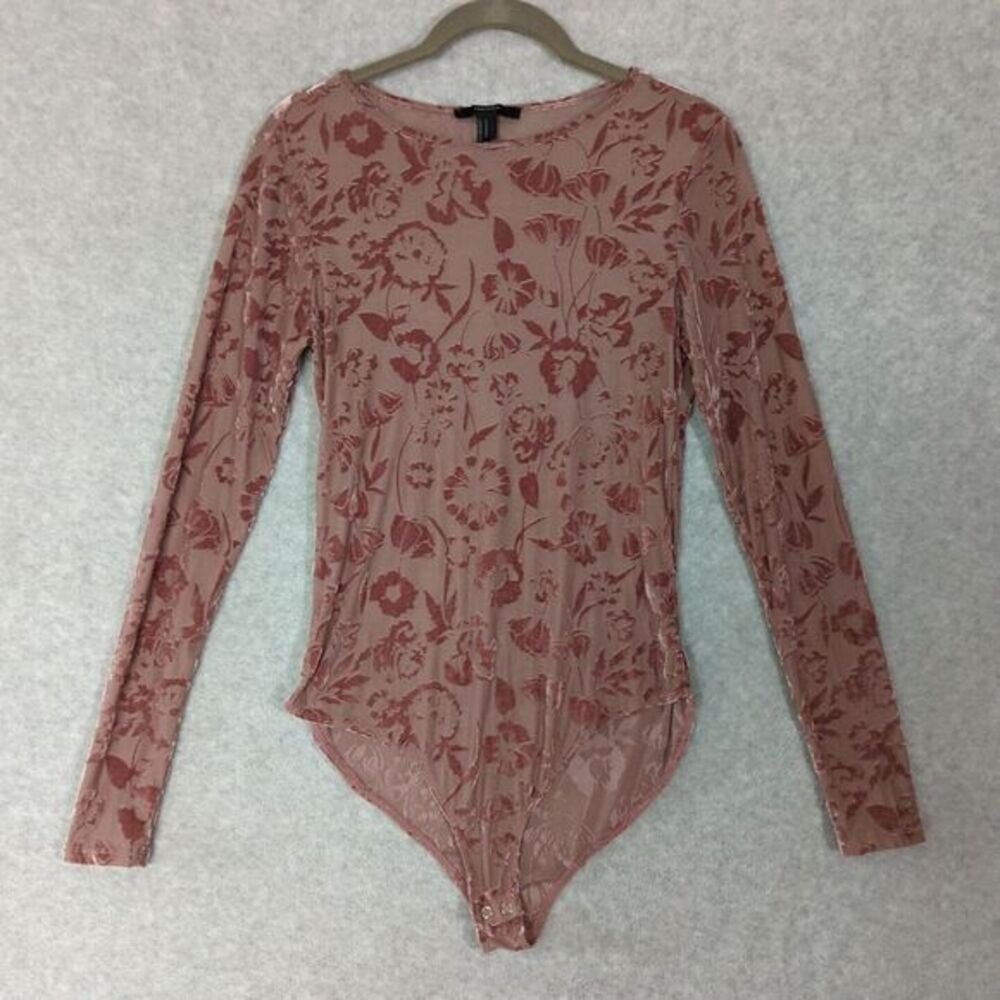Burnt Out Velvet Nude Pink Floral Bodysuit Medium Y2K‎ Whimsygoth Fairy Coquette
